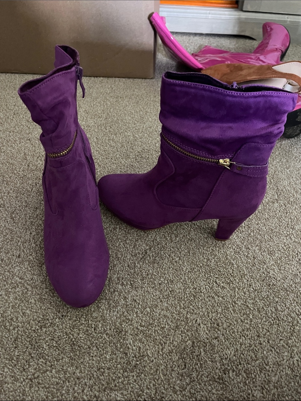 Amazon Women's Purple Mid-Heel Slouch Ankle Boots